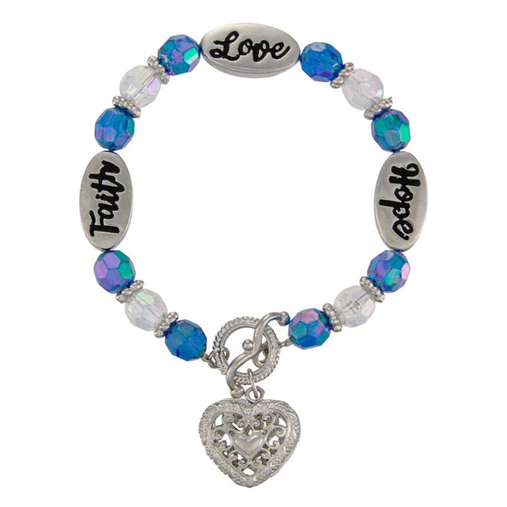 Faith Hope Love Beaded September Birthstone Bracelet with Silver Heart Charm